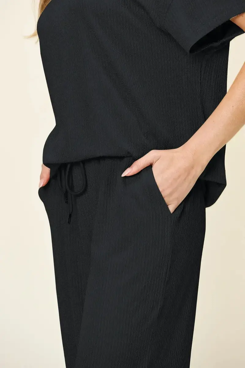 Texture Round Neck Short Sleeve T-Shirt And Wide Leg Pants 21