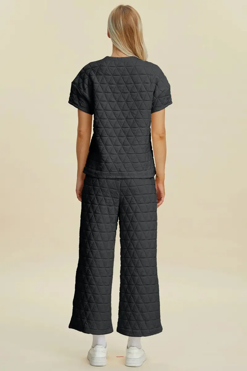 Texture Round Neck Short Sleeve Top And Pants Set 3