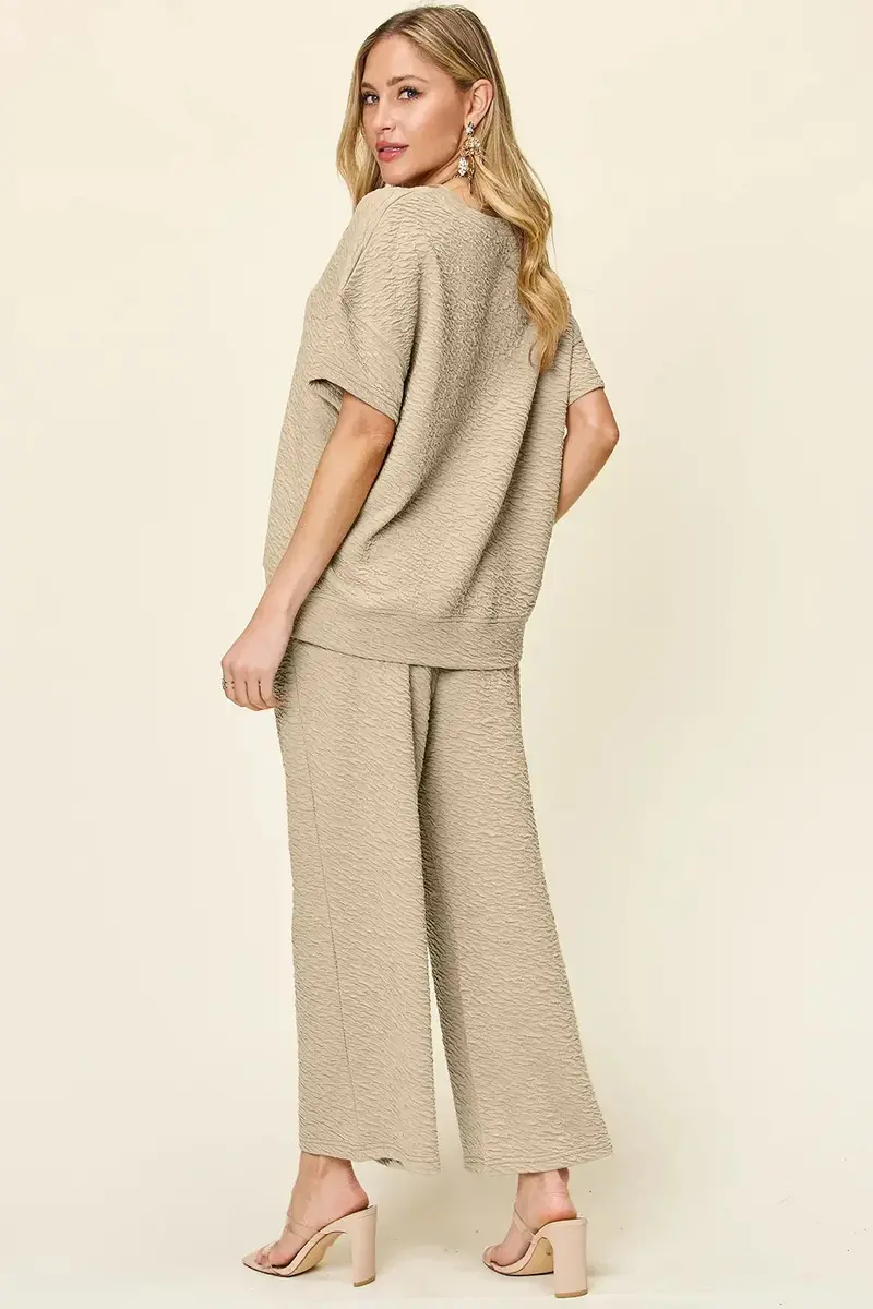 Texture Short Sleeve Top And Pants Set 3