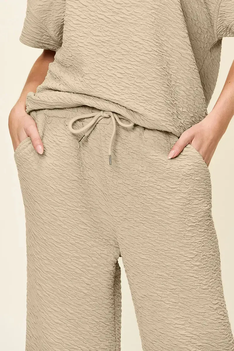 Texture Short Sleeve Top And Pants Set 4