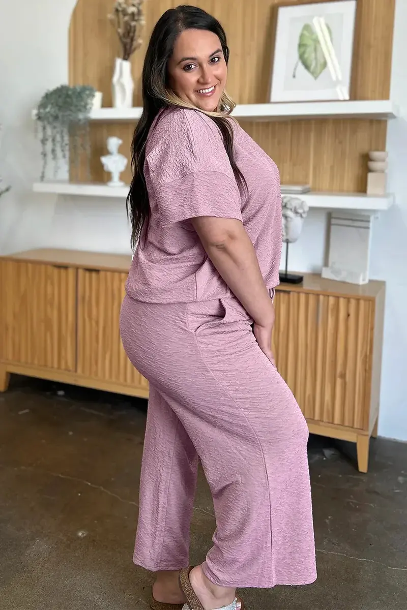 Texture Short Sleeve Top And Pants Set 7