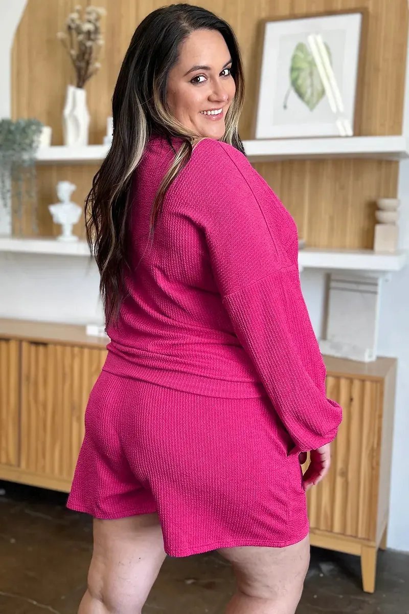 Texture V-Neck Long Sleeve T-Shirt And Shorts Set 6