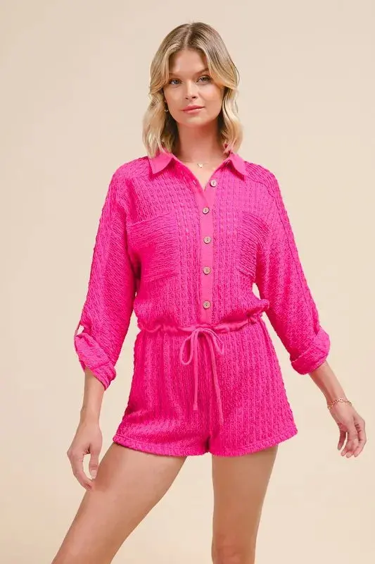 Textured Knit Button Front Romper 1