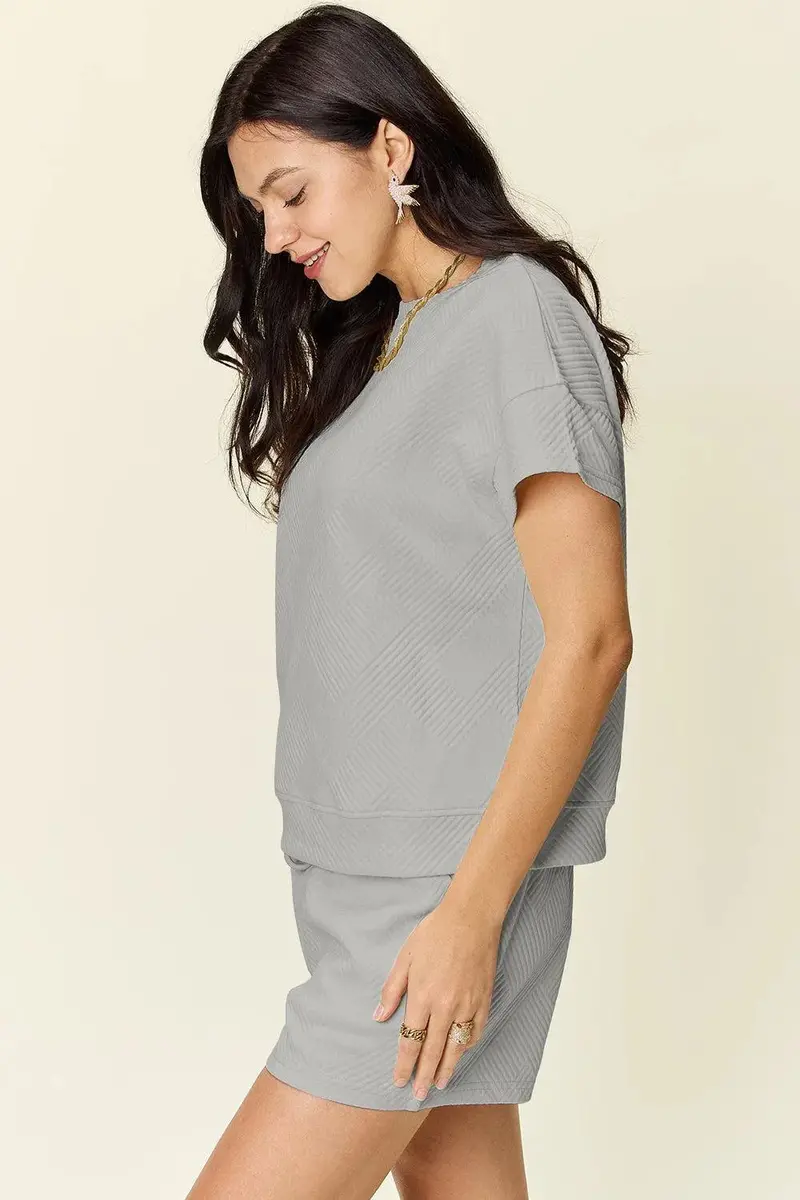 Textured Short-Sleeve T-Shirt And Drawstring Shorts. 30