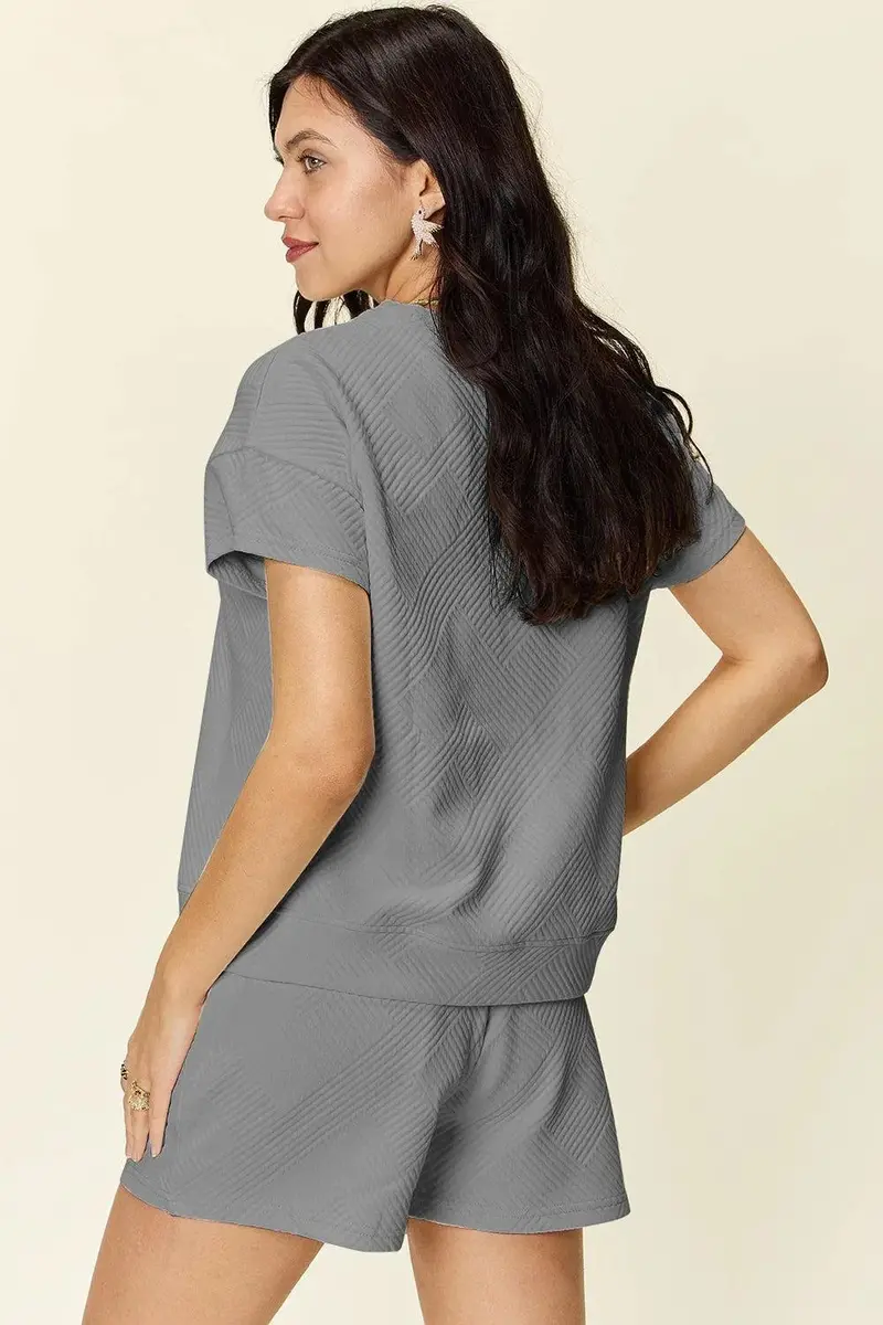 Textured Short-Sleeve T-Shirt And Drawstring Shorts. 36