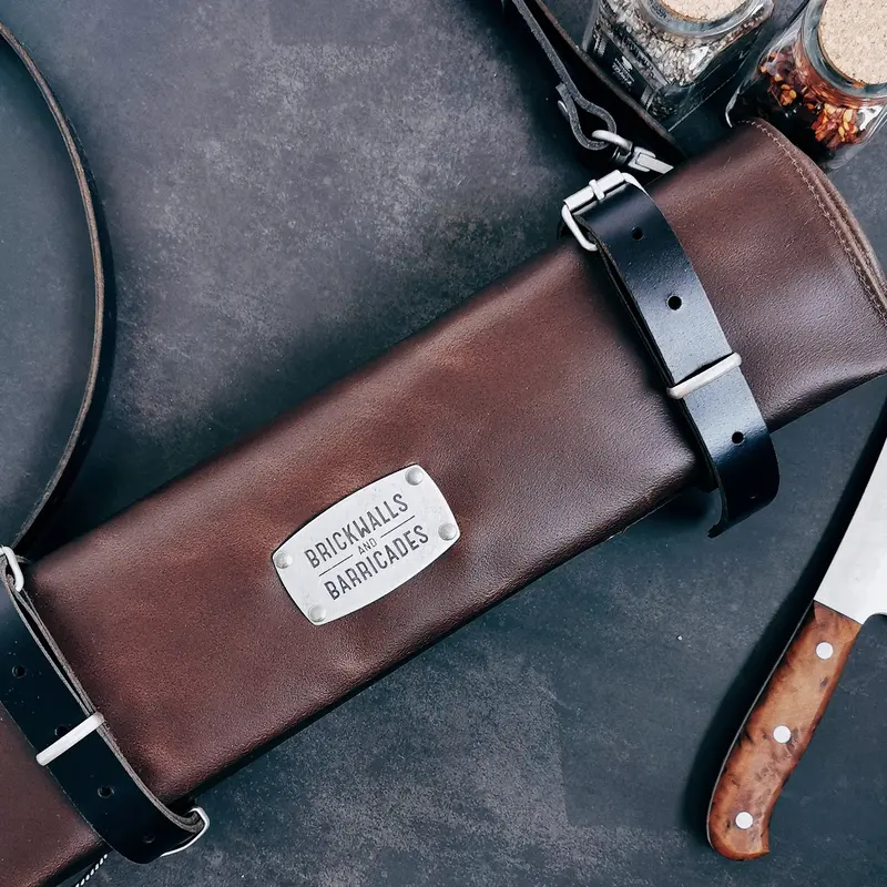 "The Classic Knife Roll" 12-Sloth Leather Knife Bag - Bark 1