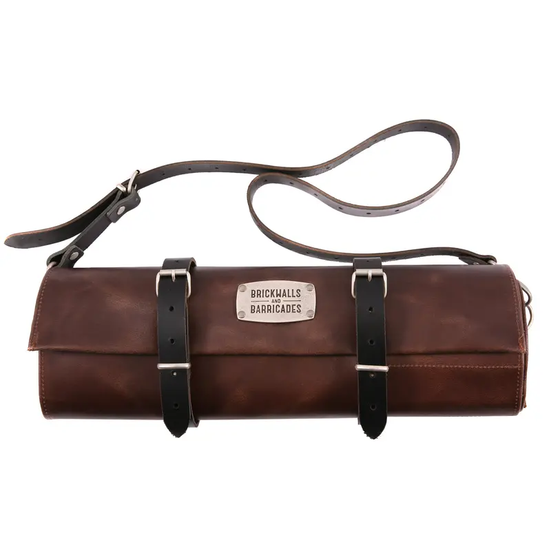 "The Classic Knife Roll" 12-Sloth Leather Knife Bag - Bark 2