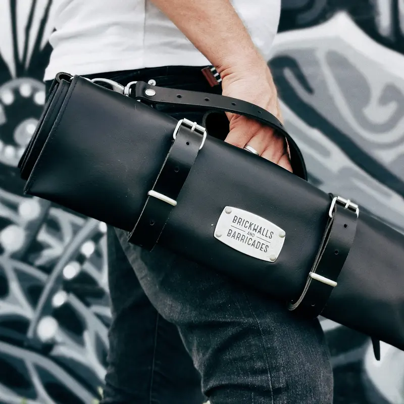 "The Classic Knife Roll" 12-Sloth Leather Knife Bag  - Black 1