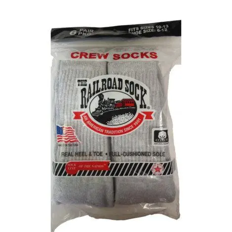 The Railroad Sock 6 Pk Mens Crew Sock Grey (6072) 2