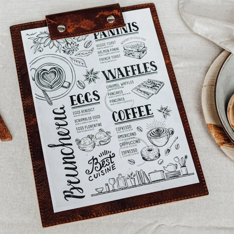"The Raw Clipboard A4" Leather Clipboard Menu Holder 1