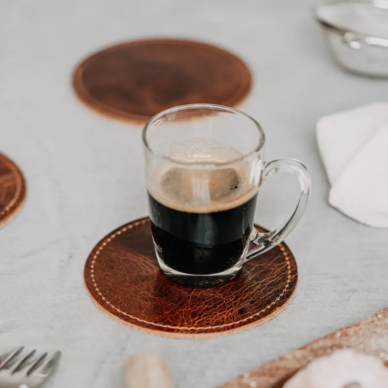 "The Raw Coasters " 4 Pc-Set Leather Coaster Set 1