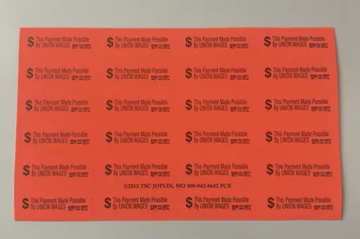 This Payment Made Possible By Union Wages Envelope Stickers 3-Pack #T-Prc 1