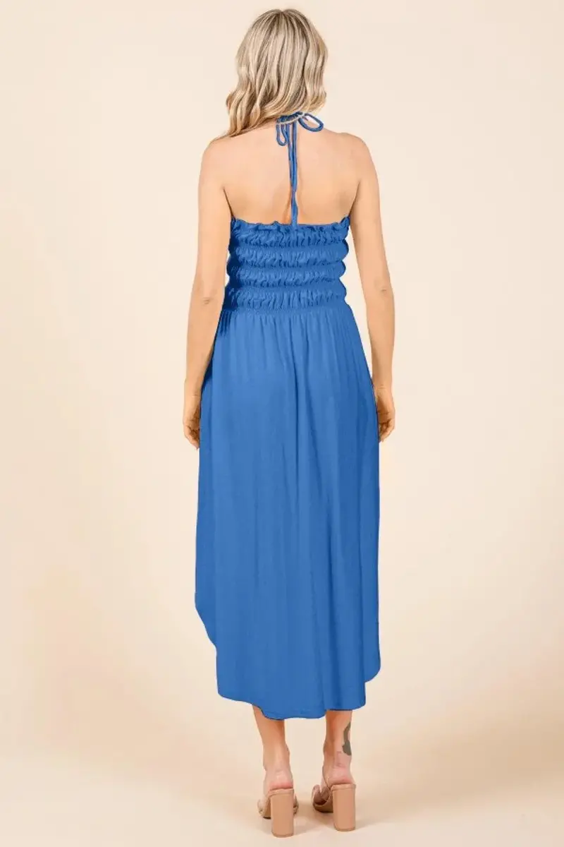 Tie Back Shirring Dress With Pockets 2