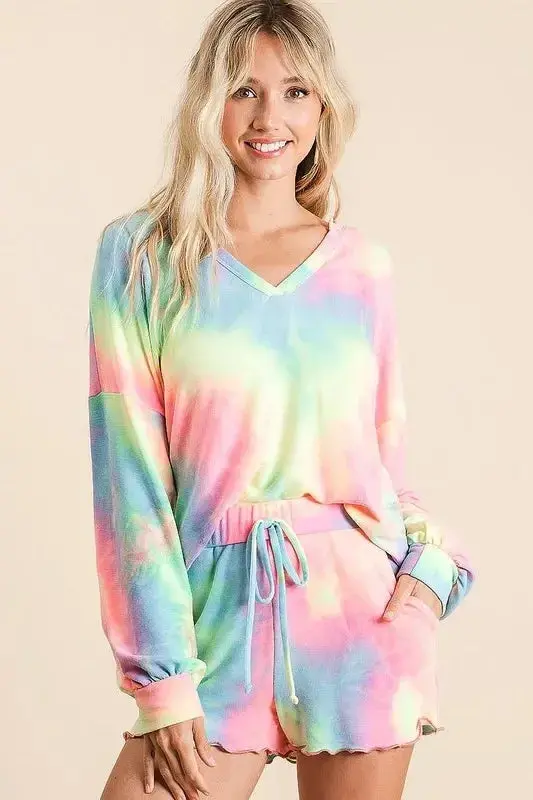 Tie Dye French Terry Top And Shorts Set 1