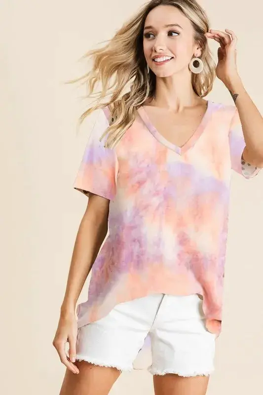 Tie Dye French Terry V Neck Top 2