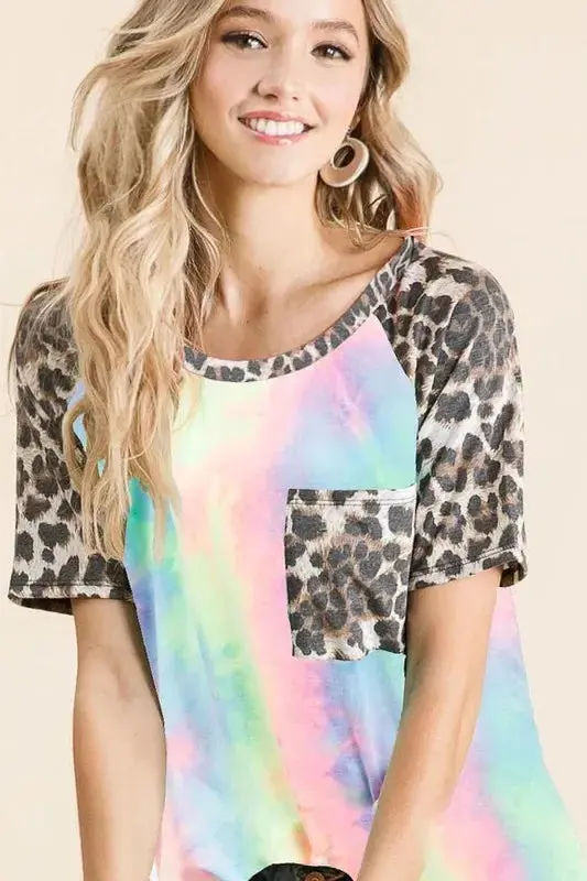 Tie Dye Knit Top With Leopard Raglan Sleeves 3
