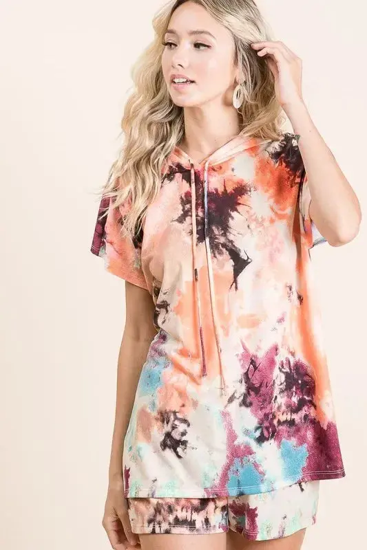 Tie Dye Terry Hoodie With Drawstring 1