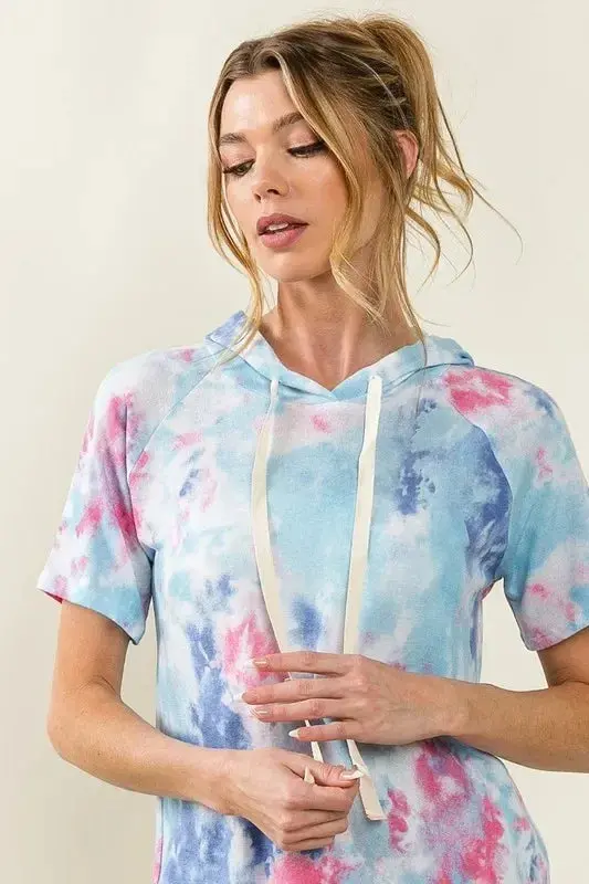Tie Dye Terry Hoodie With Drawstring 2