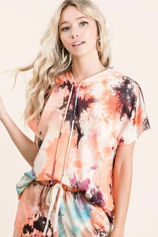 Tie Dye Terry Hoodie With Drawstring 2