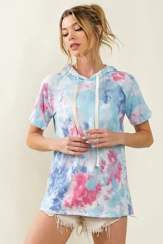 Tie Dye Terry Hoodie With Drawstring 3