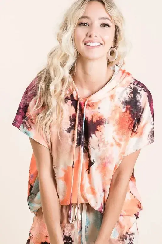 Tie Dye Terry Hoodie With Drawstring 3