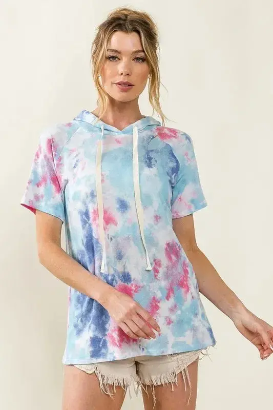 Tie Dye Terry Hoodie With Drawstring 4