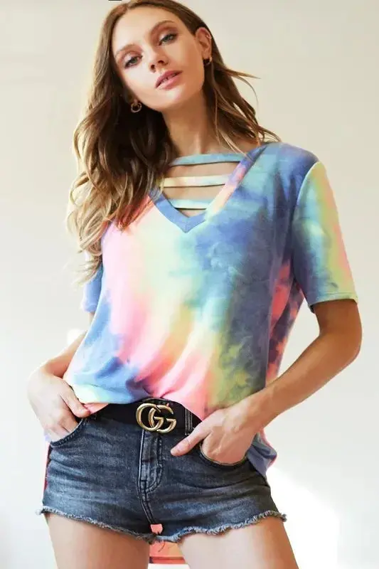 Tie-Dye V-Neck Short Sleeve T-Shirt 1