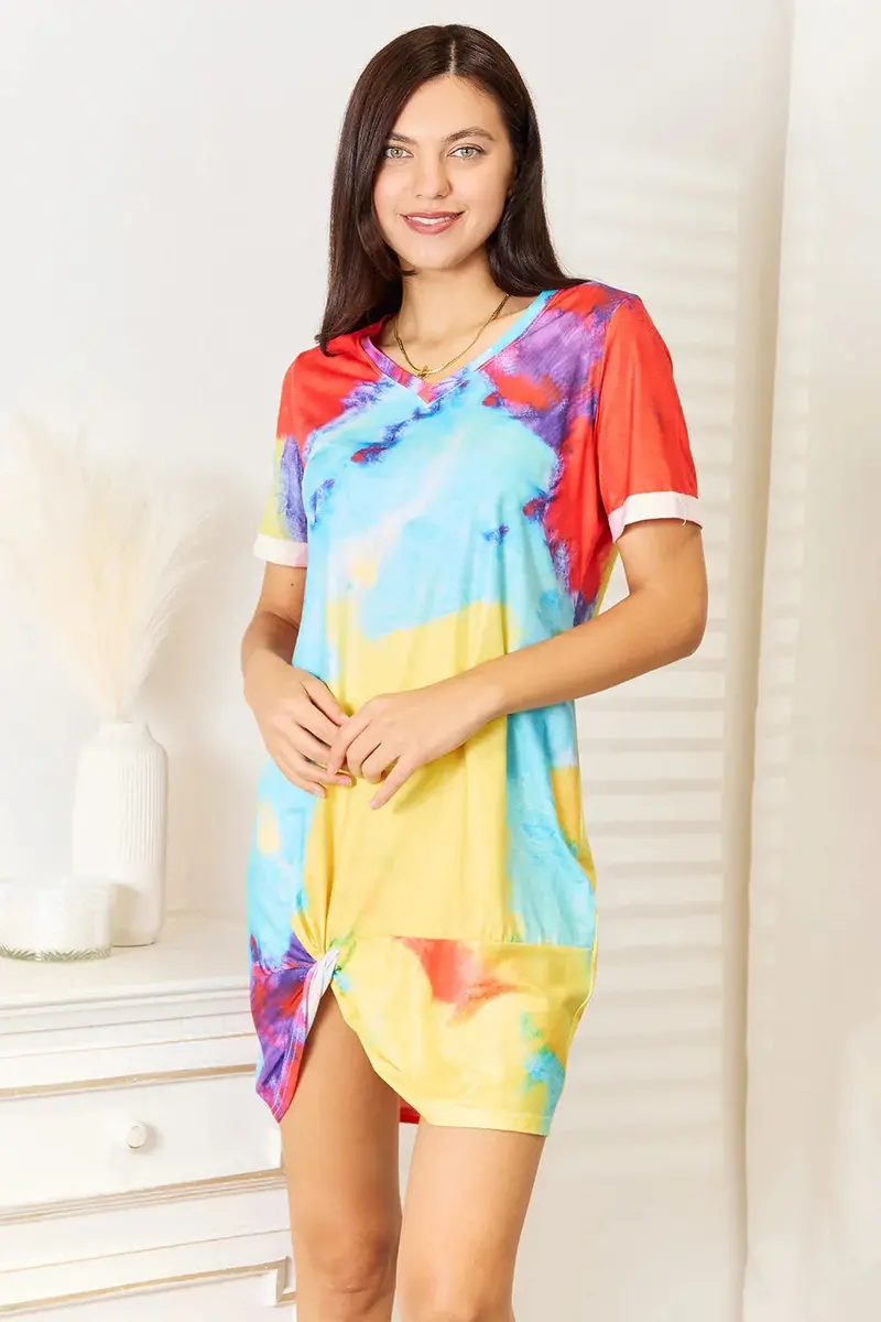 Tie-Dye V-Neck Twisted Dress 1