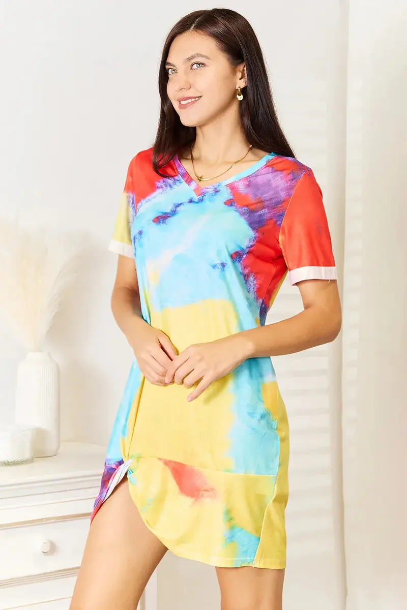 Tie-Dye V-Neck Twisted Dress 3