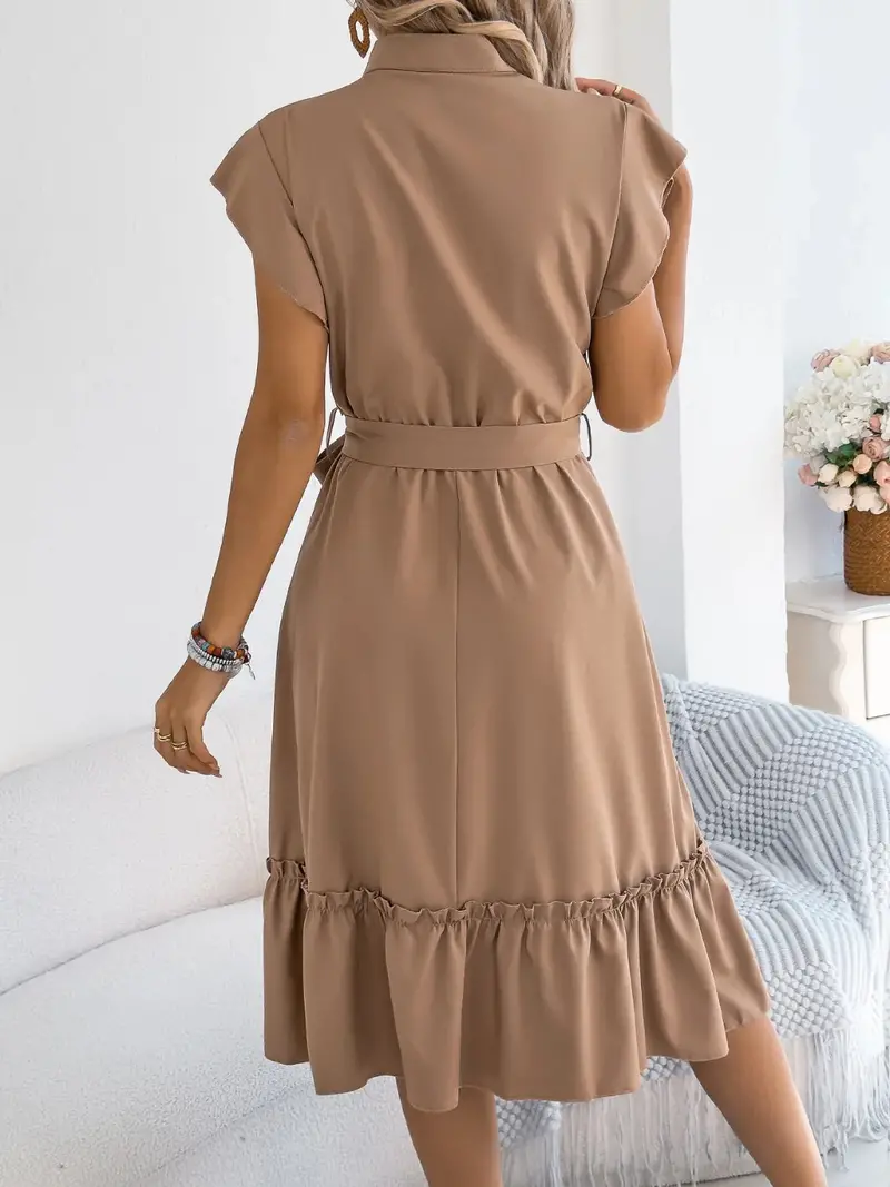 Tie Waist Ruffled Cap Sleeve Dress 10
