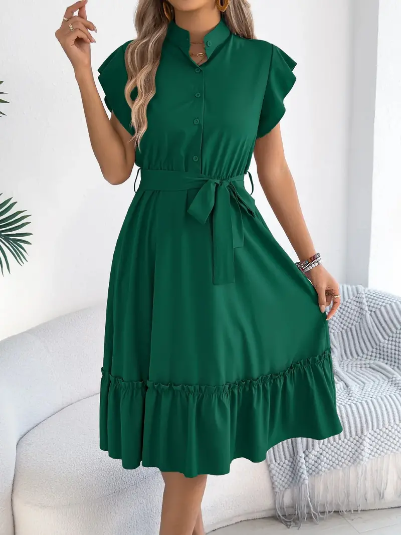 Tie Waist Ruffled Cap Sleeve Dress 12