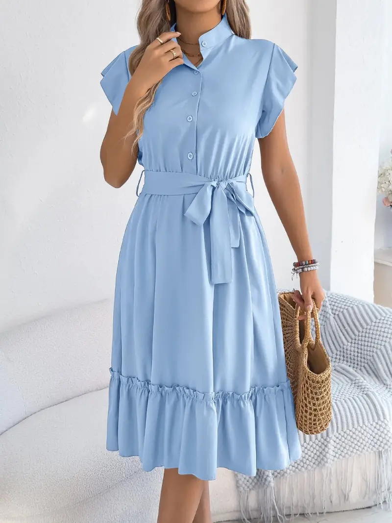 Tie Waist Ruffled Cap Sleeve Dress 2