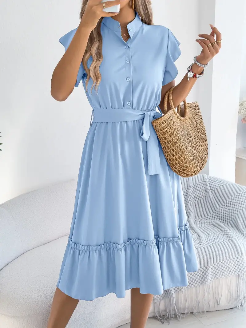 Tie Waist Ruffled Cap Sleeve Dress 3