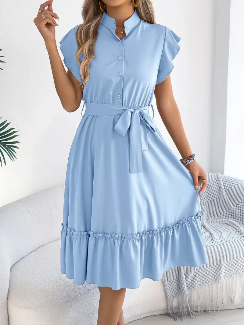 Tie Waist Ruffled Cap Sleeve Dress 4