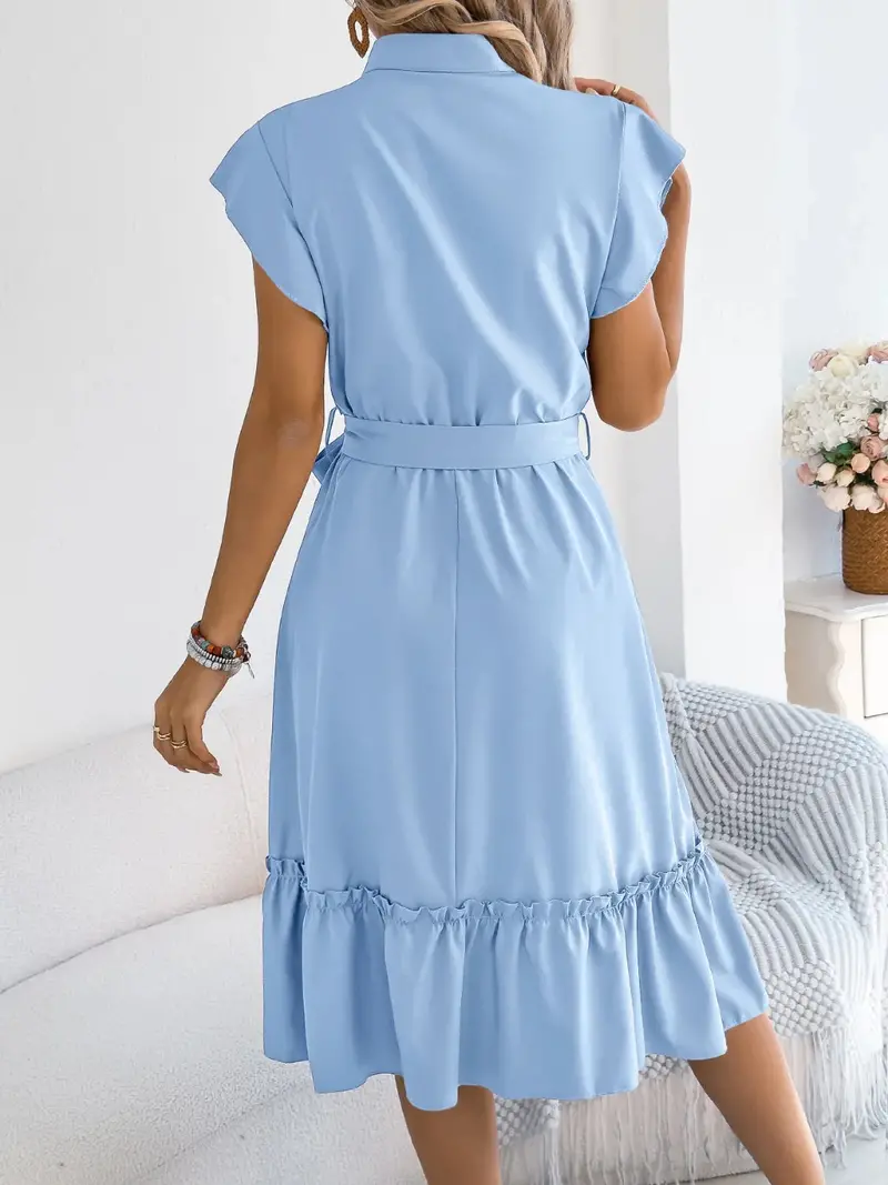 Tie Waist Ruffled Cap Sleeve Dress 5