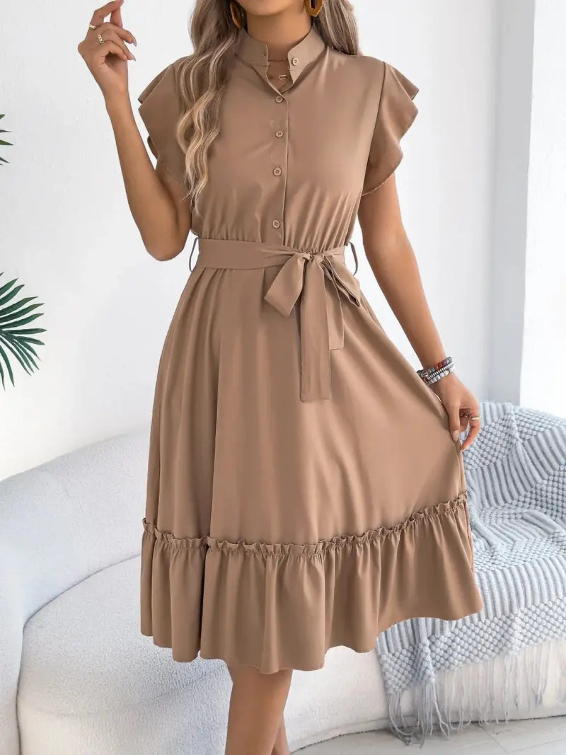 Tie Waist Ruffled Cap Sleeve Dress 7