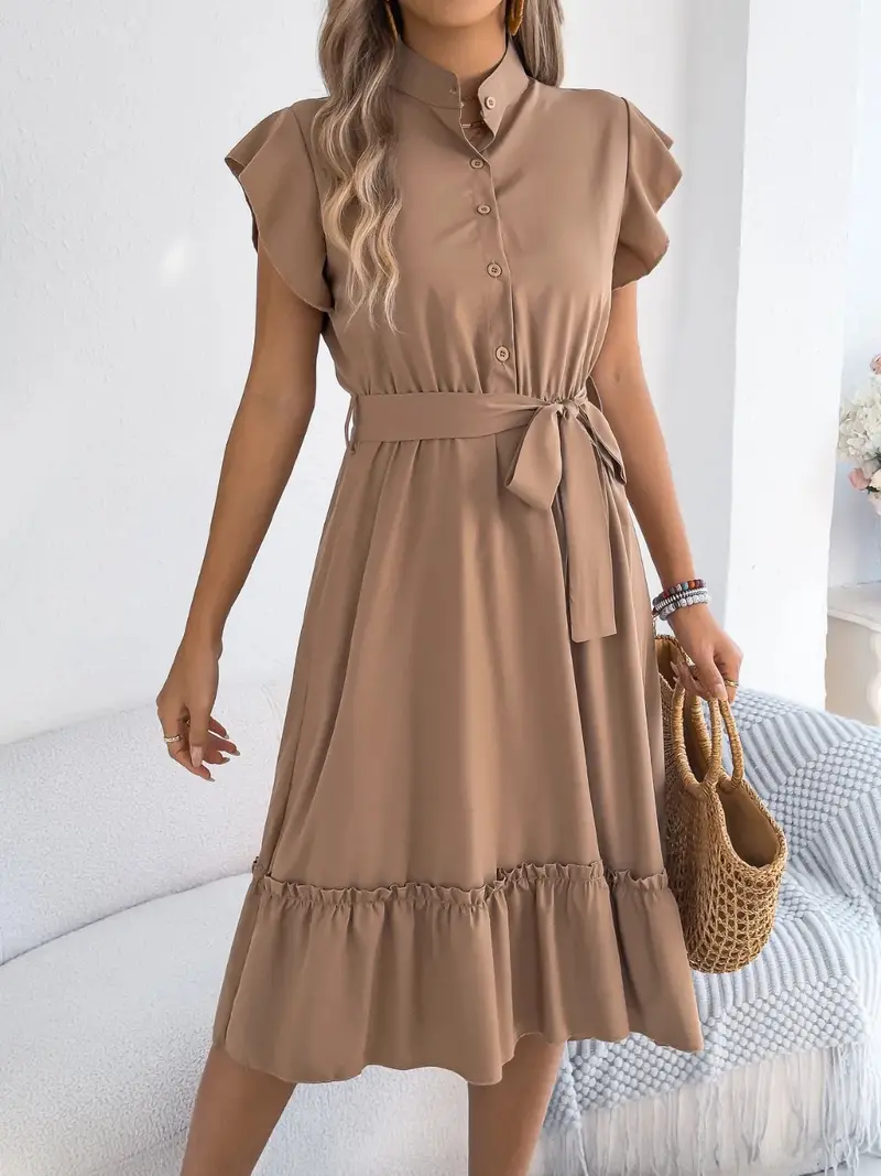 Tie Waist Ruffled Cap Sleeve Dress 8