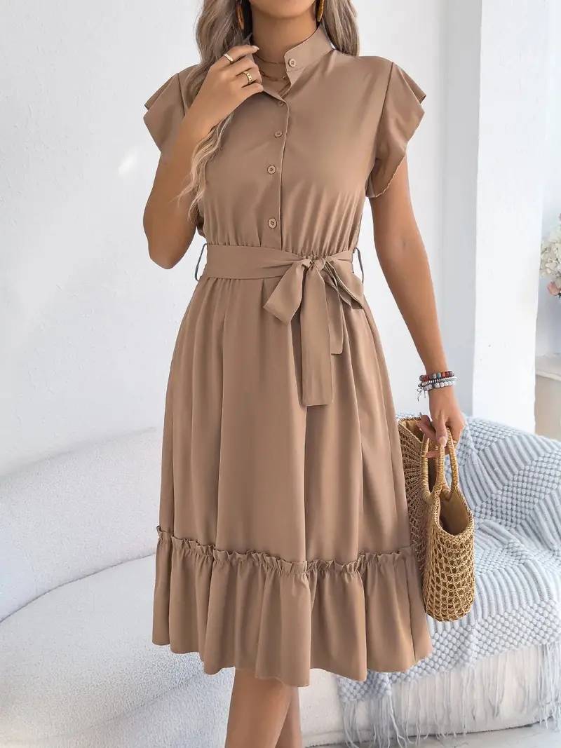 Tie Waist Ruffled Cap Sleeve Dress 9