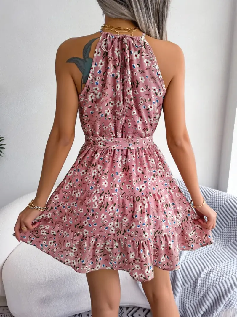 Tied Printed Grecian Neck Mini Dress 2