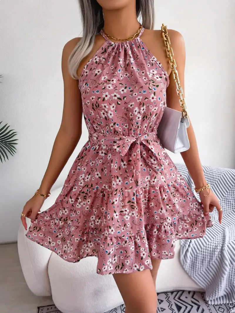 Tied Printed Grecian Neck Mini Dress 3