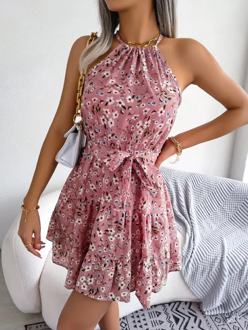 Tied Printed Grecian Neck Mini Dress 5