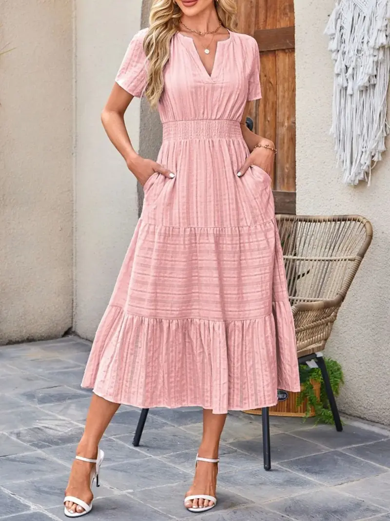 Tiered Notched Short Sleeve Dress 1