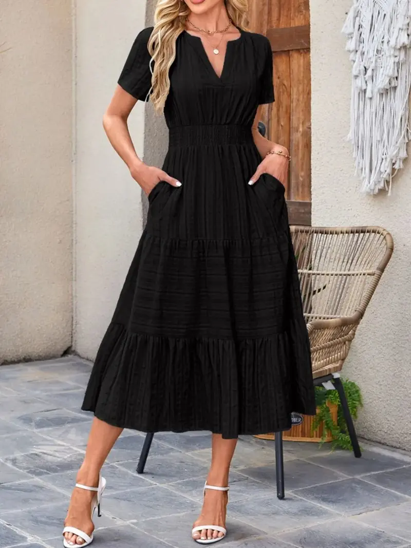 Tiered Notched Short Sleeve Dress 11