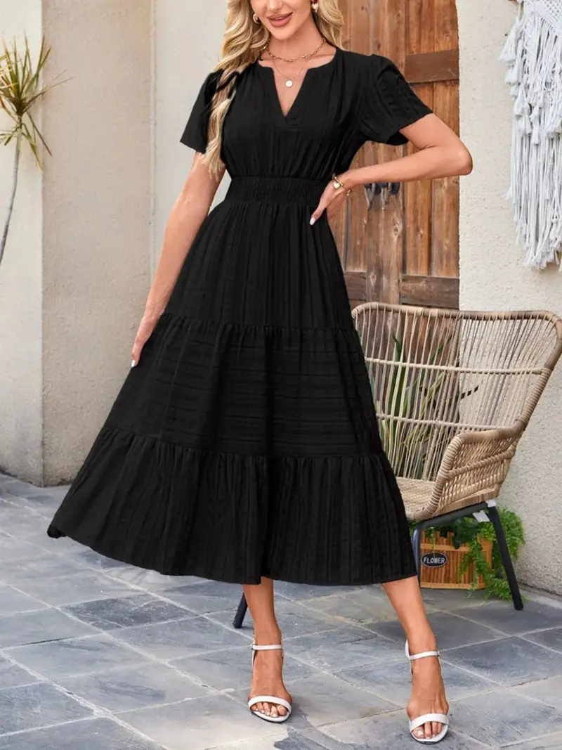 Tiered Notched Short Sleeve Dress 11