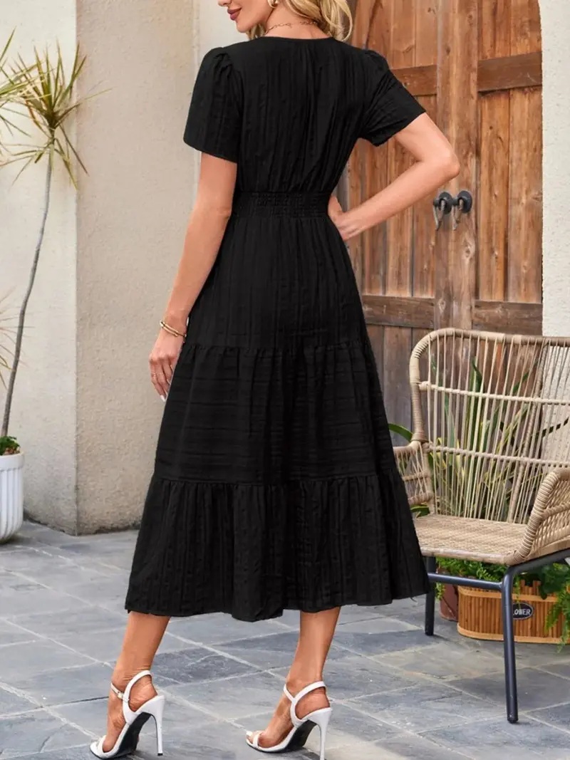 Tiered Notched Short Sleeve Dress 12