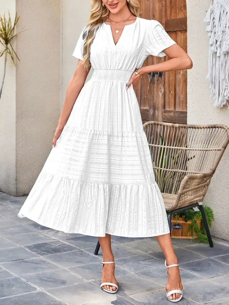 Tiered Notched Short Sleeve Dress 14