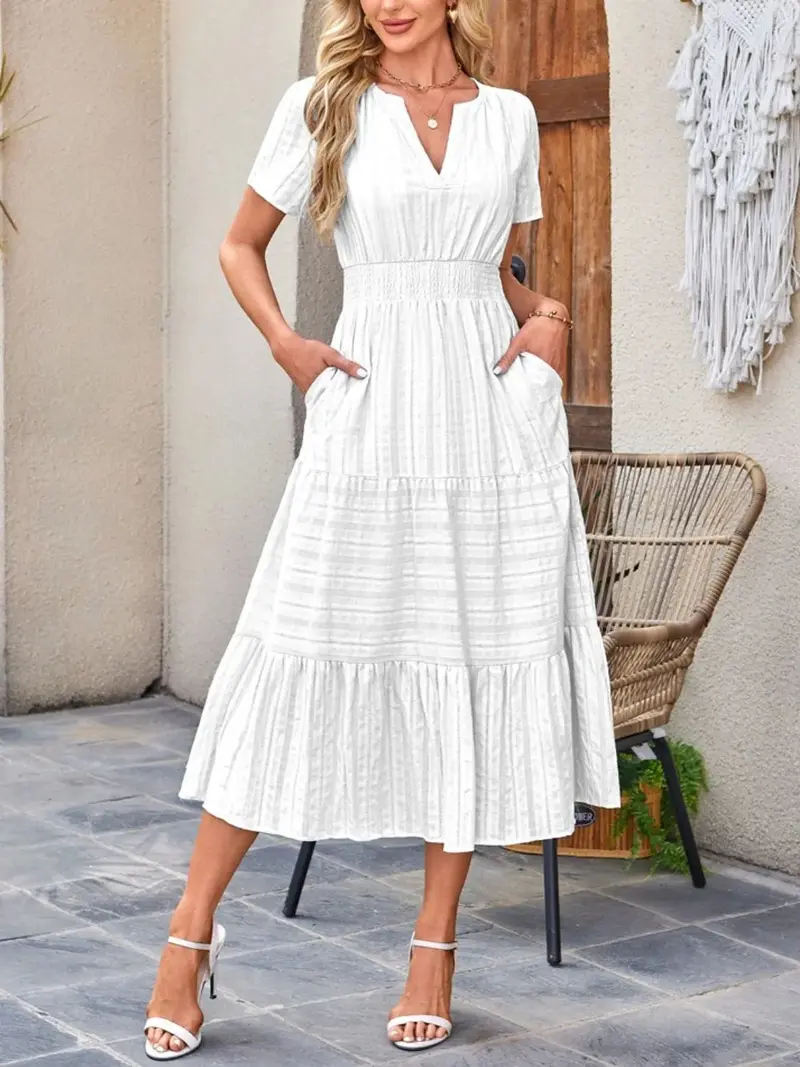 Tiered Notched Short Sleeve Dress 16