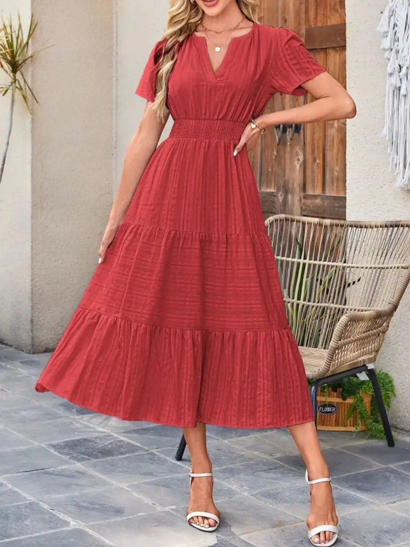 Tiered Notched Short Sleeve Dress 17