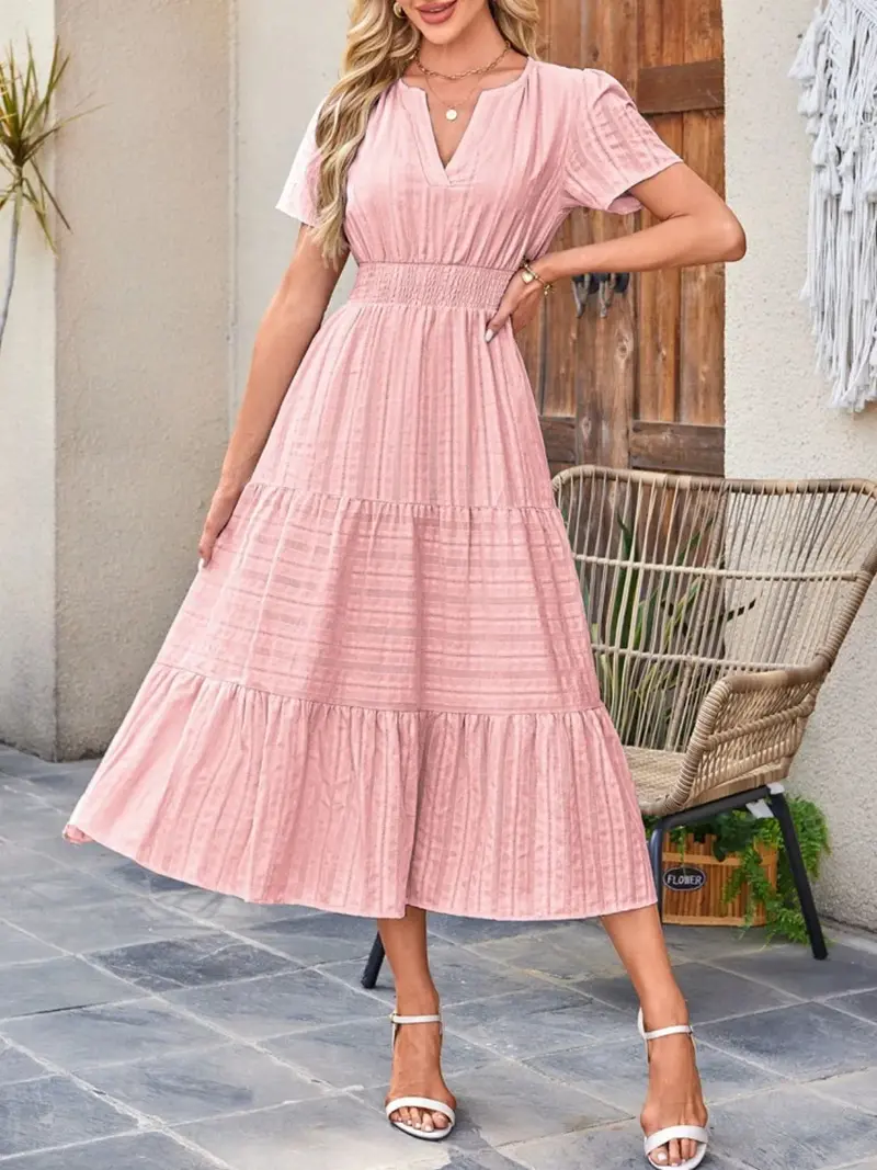 Tiered Notched Short Sleeve Dress 2