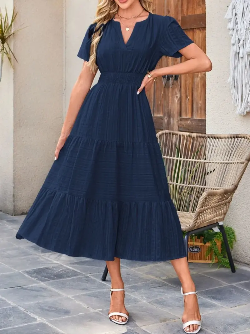 Tiered Notched Short Sleeve Dress 20